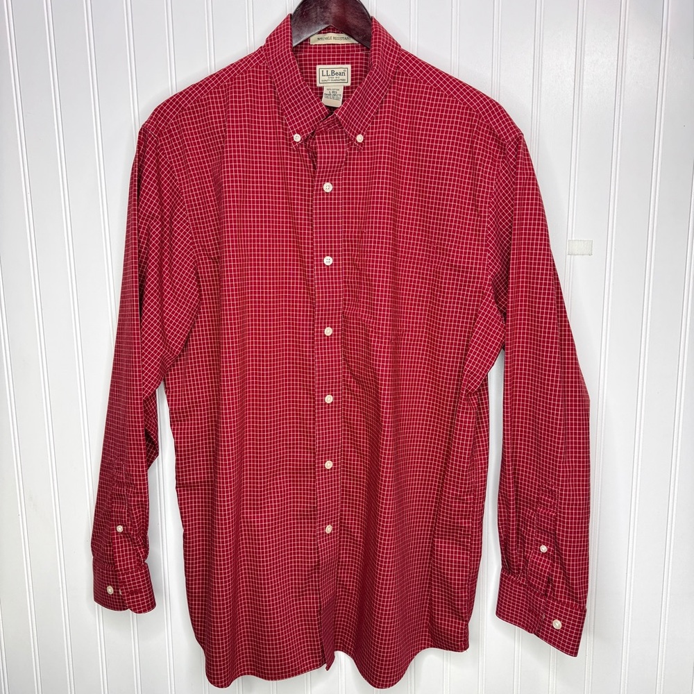 LL Bean Men's Size Large Traditional Fit Casual Dress Shirt Long Sleeve Red